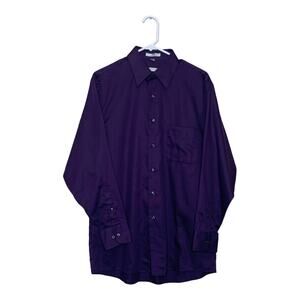 Geoffrey Beene men purple button wrinkle free satin dress shirt size 15.5